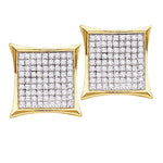 10kt Yellow Gold Womens Round Diamond Square Cluster Screwback Earrings 3/8 Cttw