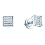 10kt White Gold Womens Round Diamond Square Cluster Earrings 1/10 Cttw