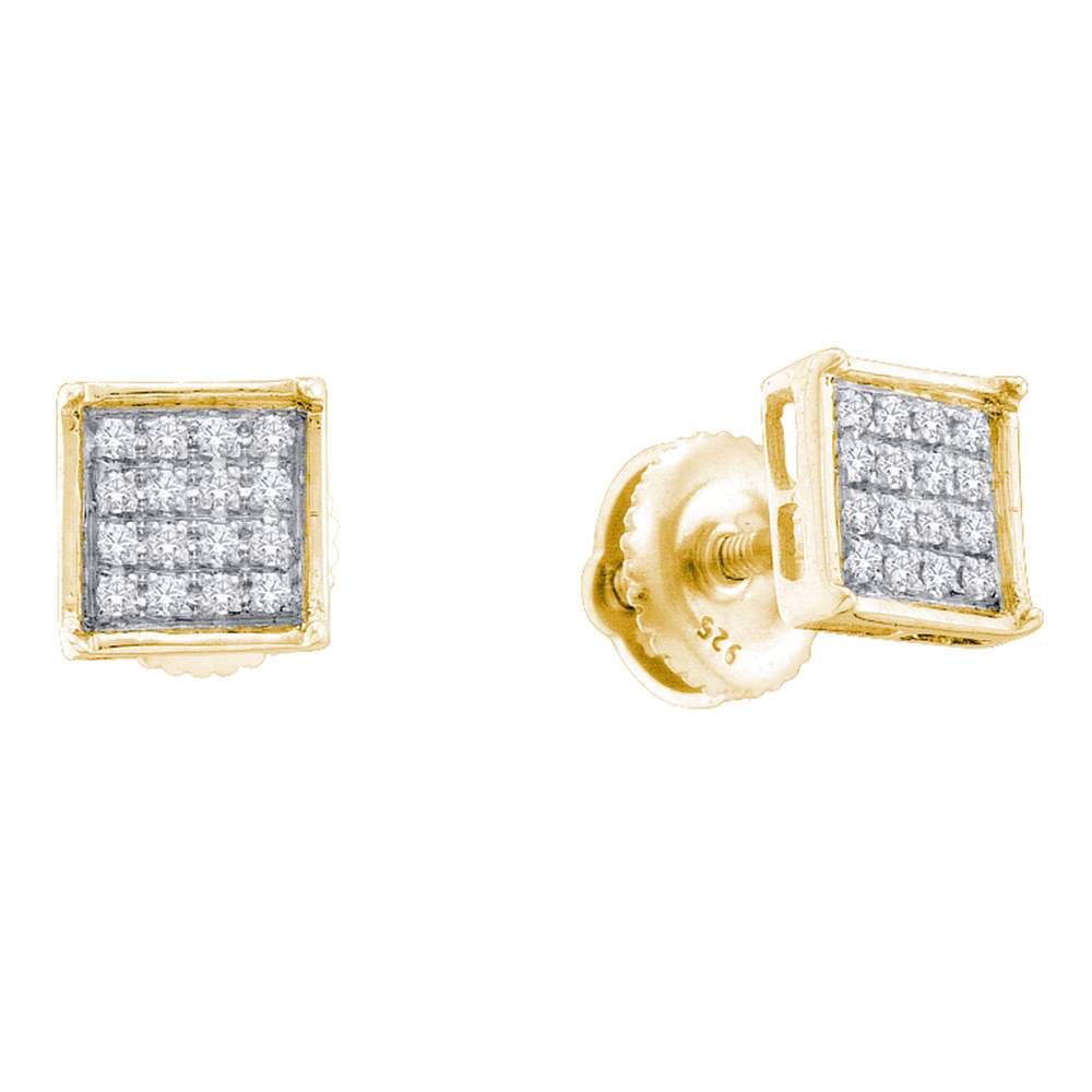 14kt Yellow Gold Womens Round Diamond Square Cluster Earrings 1/10 Cttw