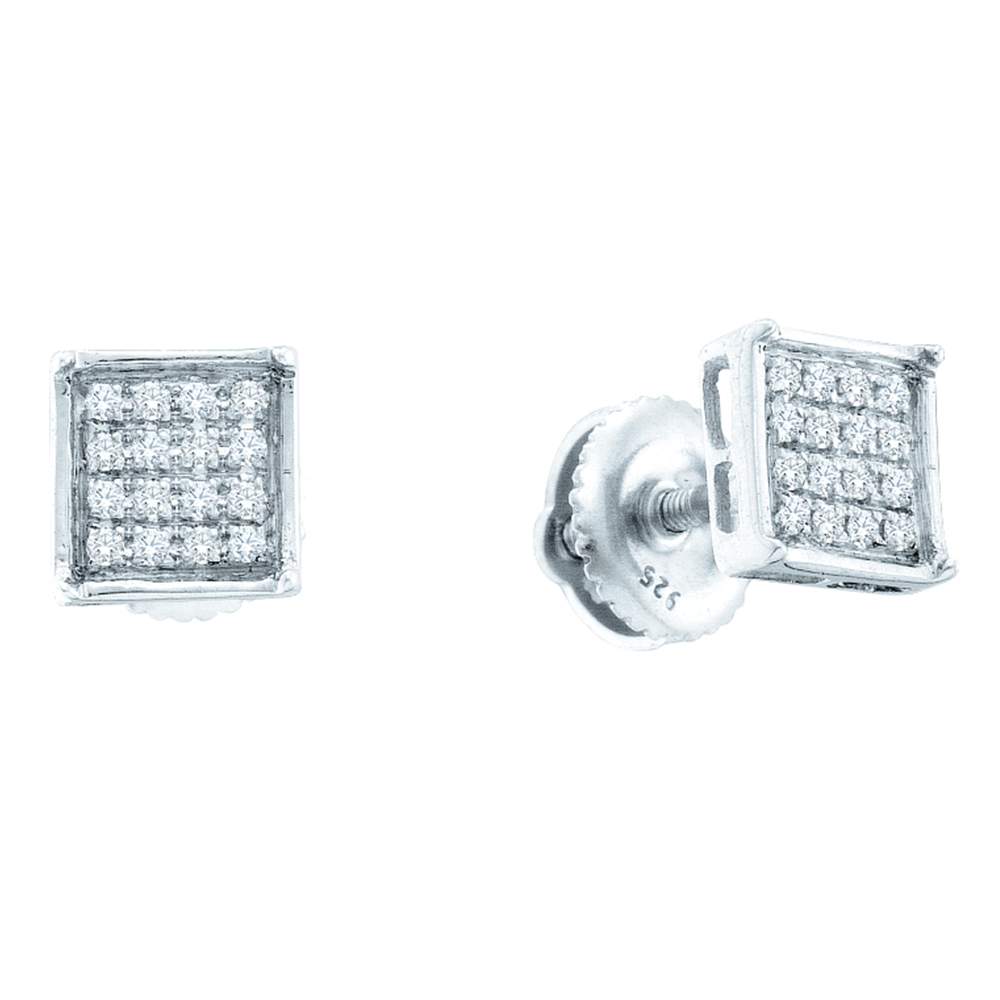 14kt White Gold Womens Round Diamond Square Cluster Earrings 1/10 Cttw