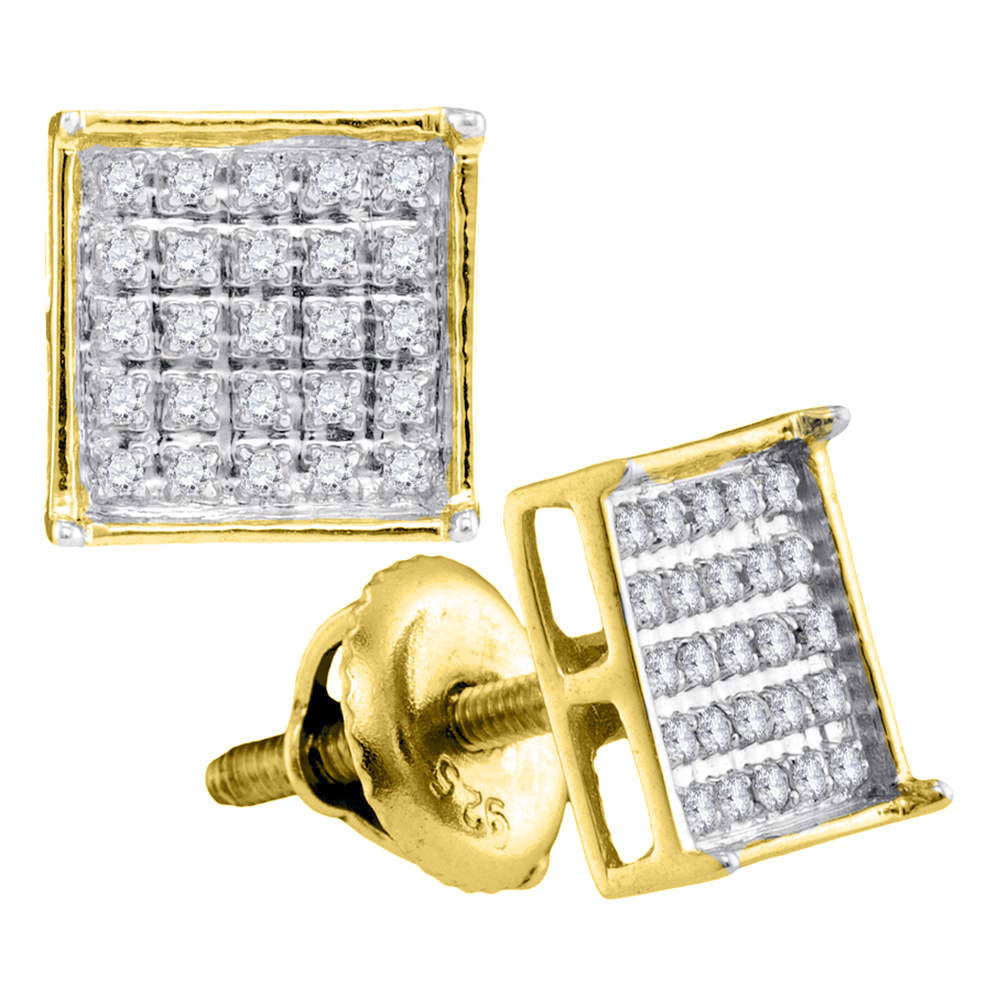 10kt Yellow Gold Unisex Round Diamond Square Cluster Stud Earrings 1/6 Cttw