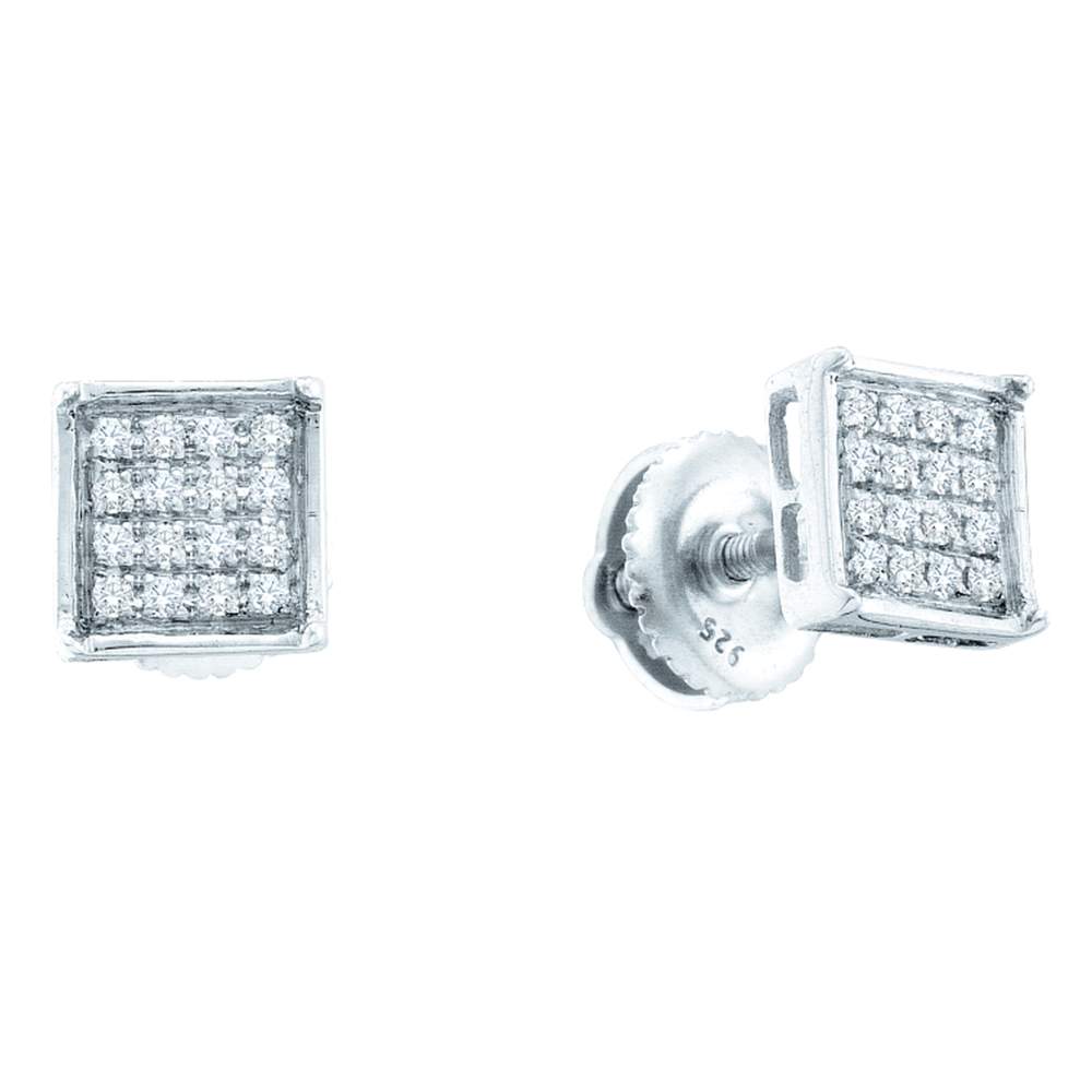 14kt White Gold Womens Round Diamond Square Cluster Earrings 1/4 Cttw