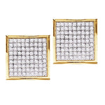 14kt Yellow Gold Womens Round Diamond Square Cluster Earrings 1/4 Cttw