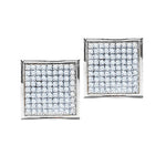 10kt White Gold Womens Round Pave-set Diamond Square Cluster Earrings 7/8 Cttw