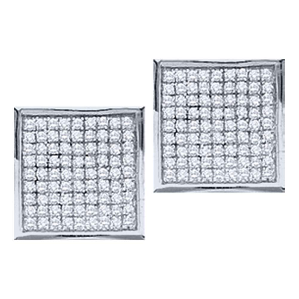 10kt White Gold Womens Round Diamond Square Cluster Stud Earrings 1/20 Cttw