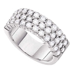 14kt White Gold Womens Round Pave-set Diamond Triple Row Wedding Band 2.00 Cttw