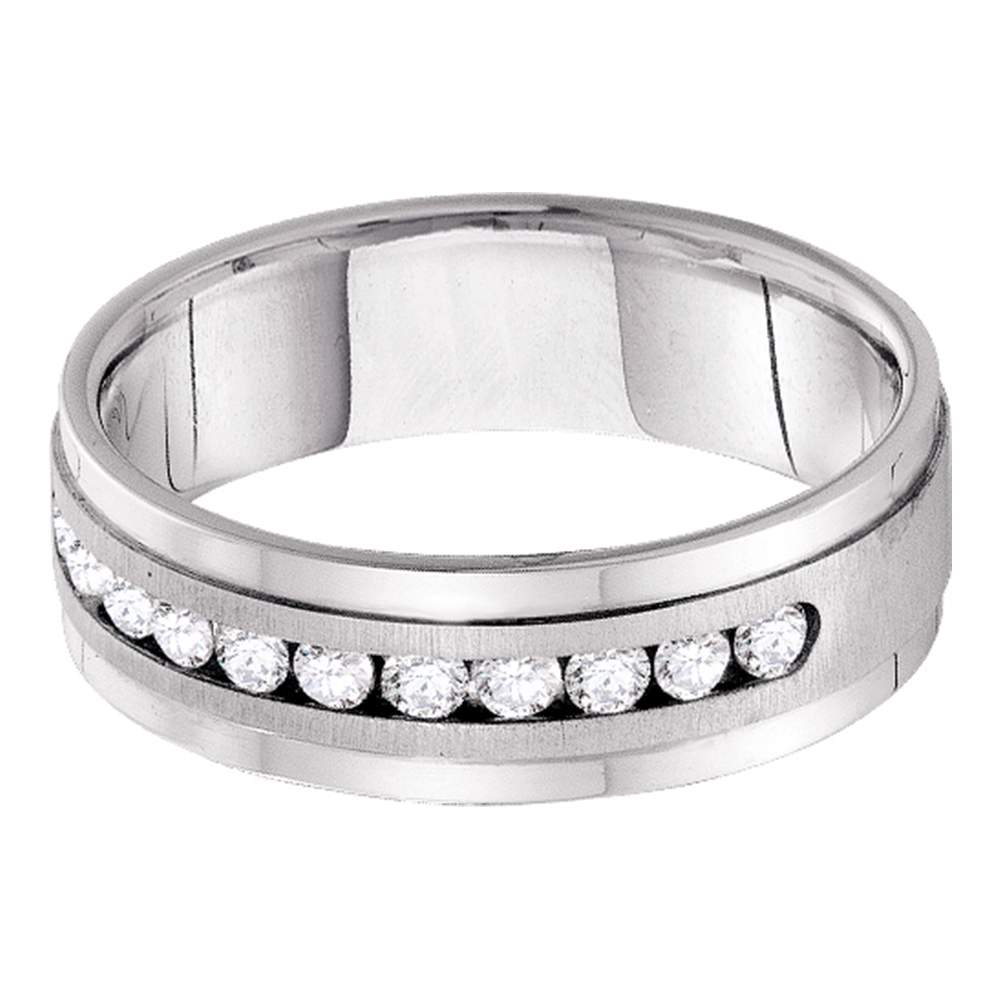 14kt White Gold Mens Round Diamond Single Row Wedding Band Ring 1/4 Cttw