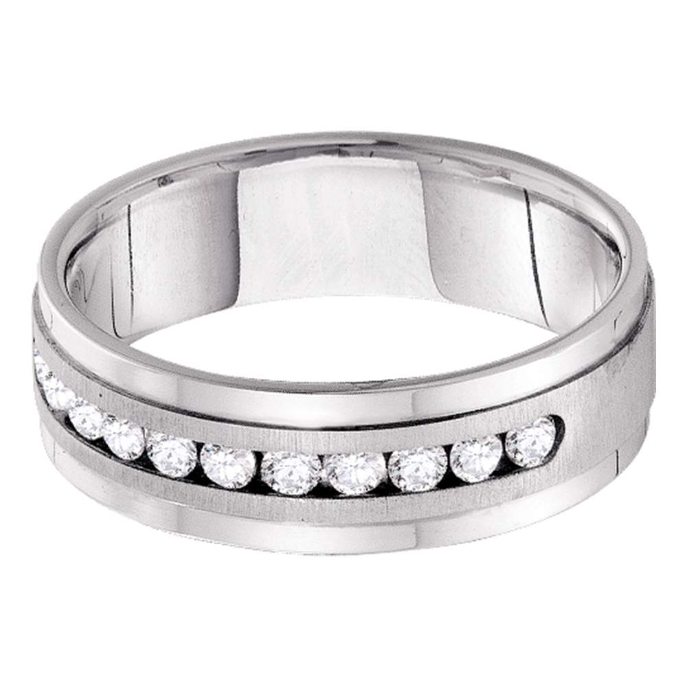 14kt White Gold Mens Round Diamond Wedding Band Ring 1/2 Cttw