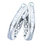 10kt White Gold Womens Baguette Channel-set Diamond Hoop Earrings 1/3 Cttw