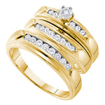 14kt Yellow Gold His & Hers Round Diamond Solitaire Matching Bridal Wedding Ring Band Set 1/2 Cttw