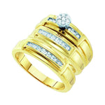 10kt Yellow Gold His & Hers Round Diamond Cluster Matching Bridal Wedding Ring Band Set 1/5 Cttw