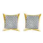Yellow-tone Sterling Silver Womens Round Diamond Square Kite Cluster Screwback Earrings 1/3 Cttw