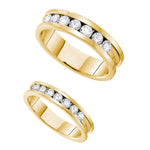 14kt Yellow Gold His & Hers Round Diamond Matching Bridal Wedding Band Set 1-1/2 Cttw