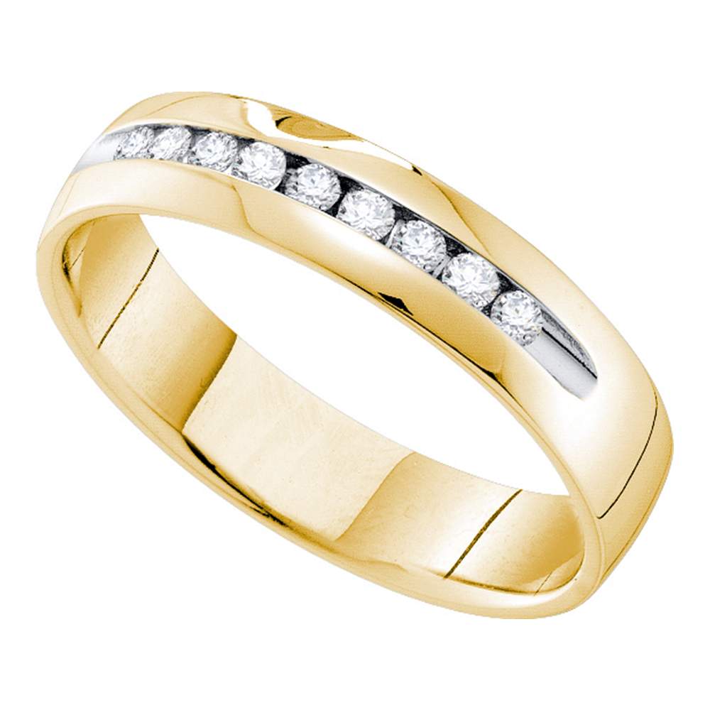 14kt Yellow Gold Mens Round Channel-set Diamond Single Row Wedding Band Ring 1/2 Cttw