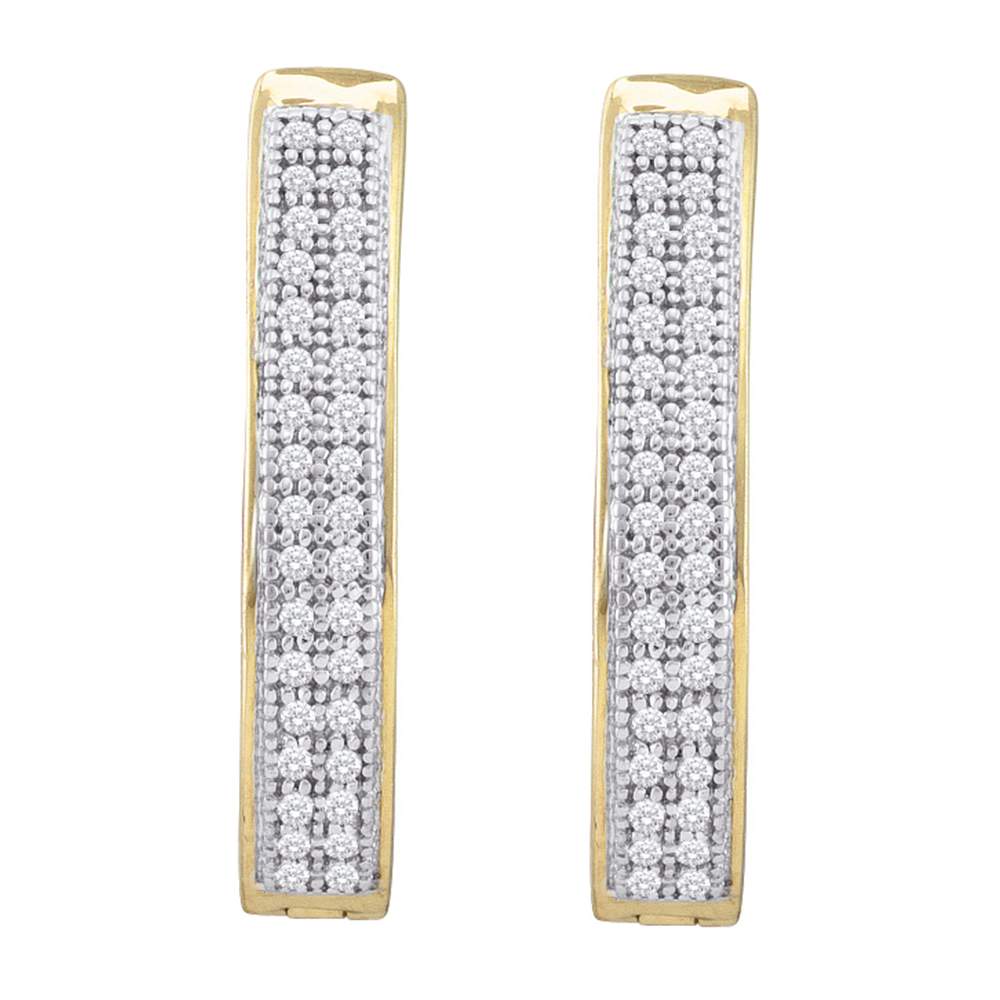10kt Yellow Gold Womens Round Diamond Double Row Hoop Earrings 1/5 Cttw