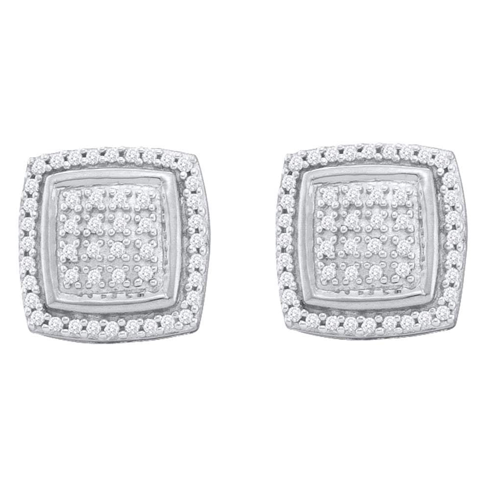 10kt White Gold Womens Round Diamond Square Frame Cluster Earrings 1/4 Cttw