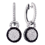 10kt White Gold Womens Round Black Color Enhanced Diamond Framed Cluster Dangle Earrings 1/2 Cttw