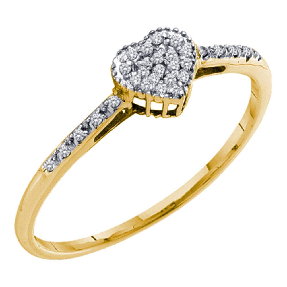 10kt Yellow Gold Womens Round Diamond Slender Heart Cluster Ring 1/12 Cttw