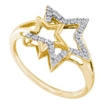 10kt Yellow Gold Womens Round Diamond Double Star Outline Ring 1/10 Cttw