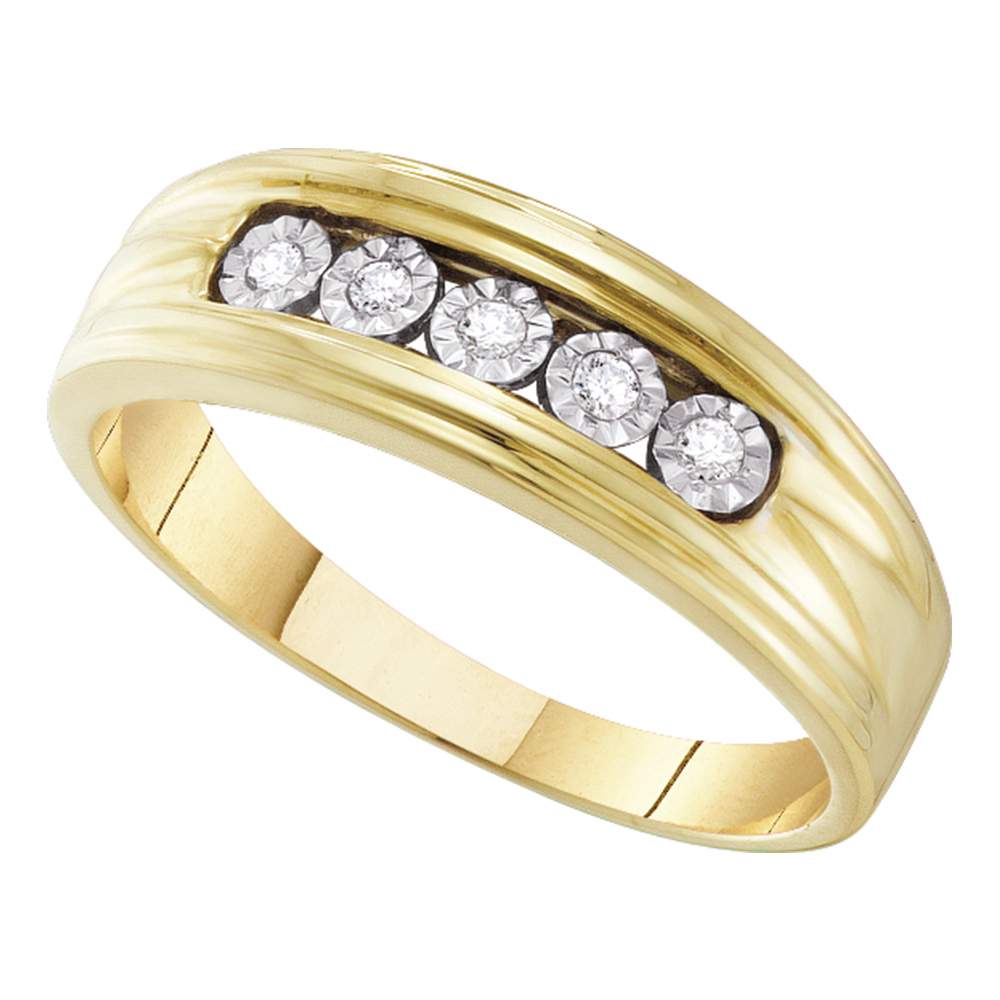 10kt Yellow Gold Mens Round Illusion-set Diamond Wedding Band Ring 1/10 Cttw