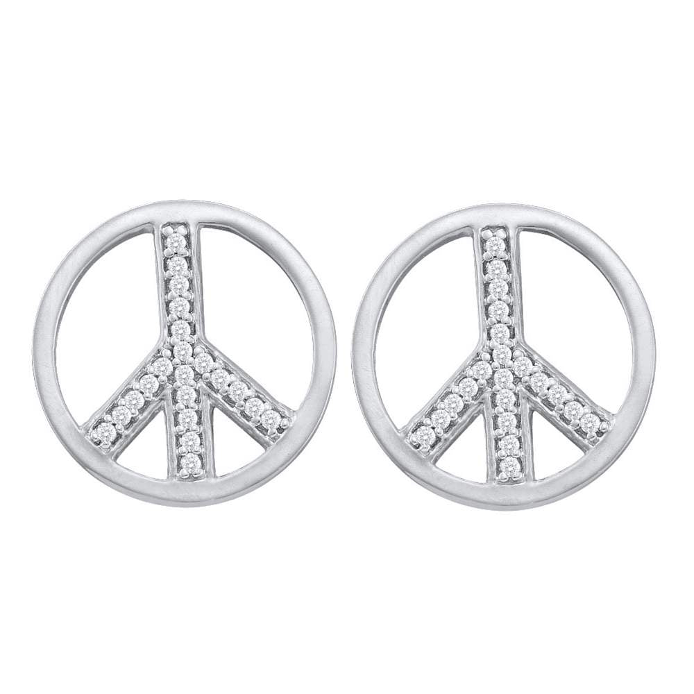 10kt White Gold Womens Round Diamond Peace Sign Stud Earrings 1/6 Cttw