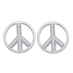 10kt White Gold Womens Round Diamond Peace Sign Stud Earrings 1/6 Cttw