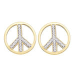 10kt Yellow Gold Womens Round Diamond Peace Sign Circle Stud Screwback Earrings 1/6 Cttw