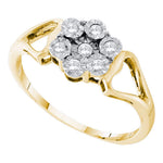 Yellow-tone Sterling Silver Womens Round Illusion-set Diamond Flower Cluster Ring 1/8 Cttw