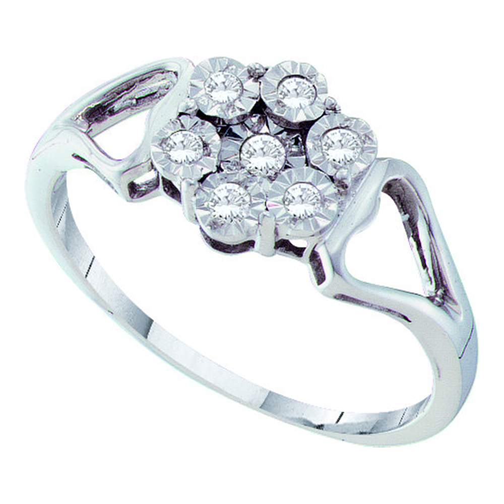 Sterling Silver Womens Round Illusion-set Diamond Flower Cluster Ring 1/8 Cttw