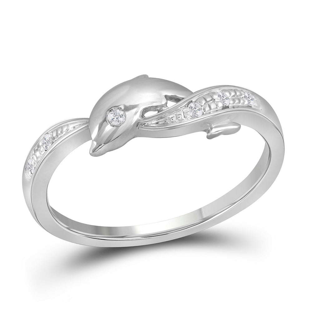 10kt White Gold Womens Round Diamond Dolphin Ring .03 Cttw