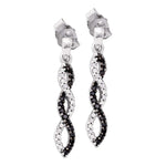 10kt White Gold Womens Round Black Color Enhanced Diamond Infinity Dangle Screwback Earrings 1/6 Cttw