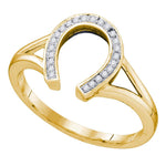 10kt Yellow Gold Womens Round Diamond Horseshoe Lucky Ring 1/12 Cttw