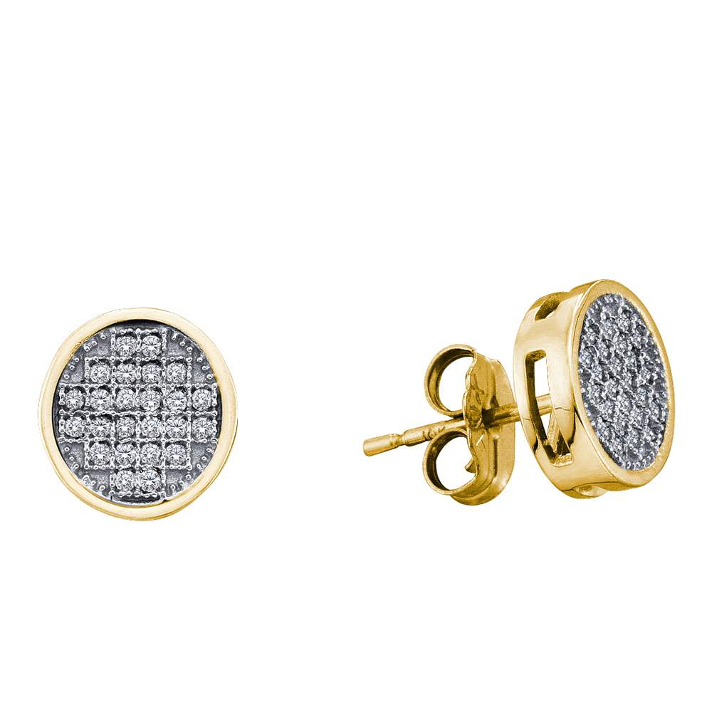 Yellow-tone Sterling Silver Womens Round Diamond Cluster Screwback Earrings 1/6 Cttw