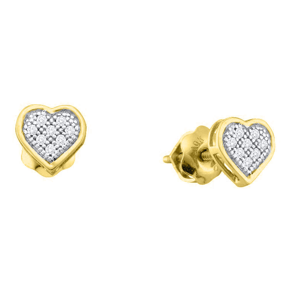 Yellow-tone Sterling Silver Womens Round Diamond Heart Cluster Stud Earrings 1/20 Cttw