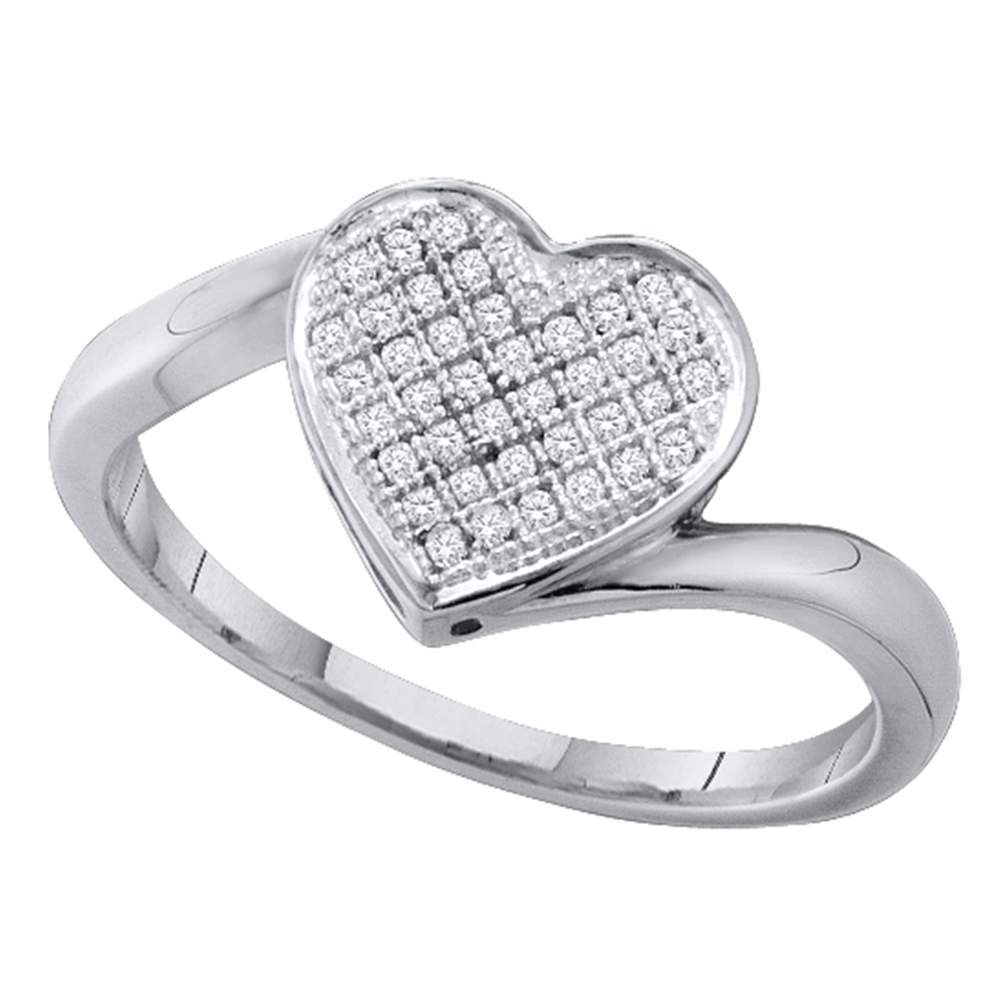 Sterling Silver Womens Round Diamond Heart Love Ring 1/10 Cttw