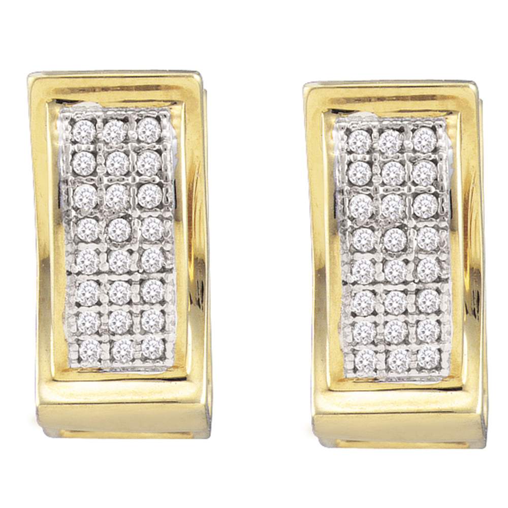 10kt Yellow Gold Womens Round Diamond Triple Row Huggie Earrings 1/6 Cttw