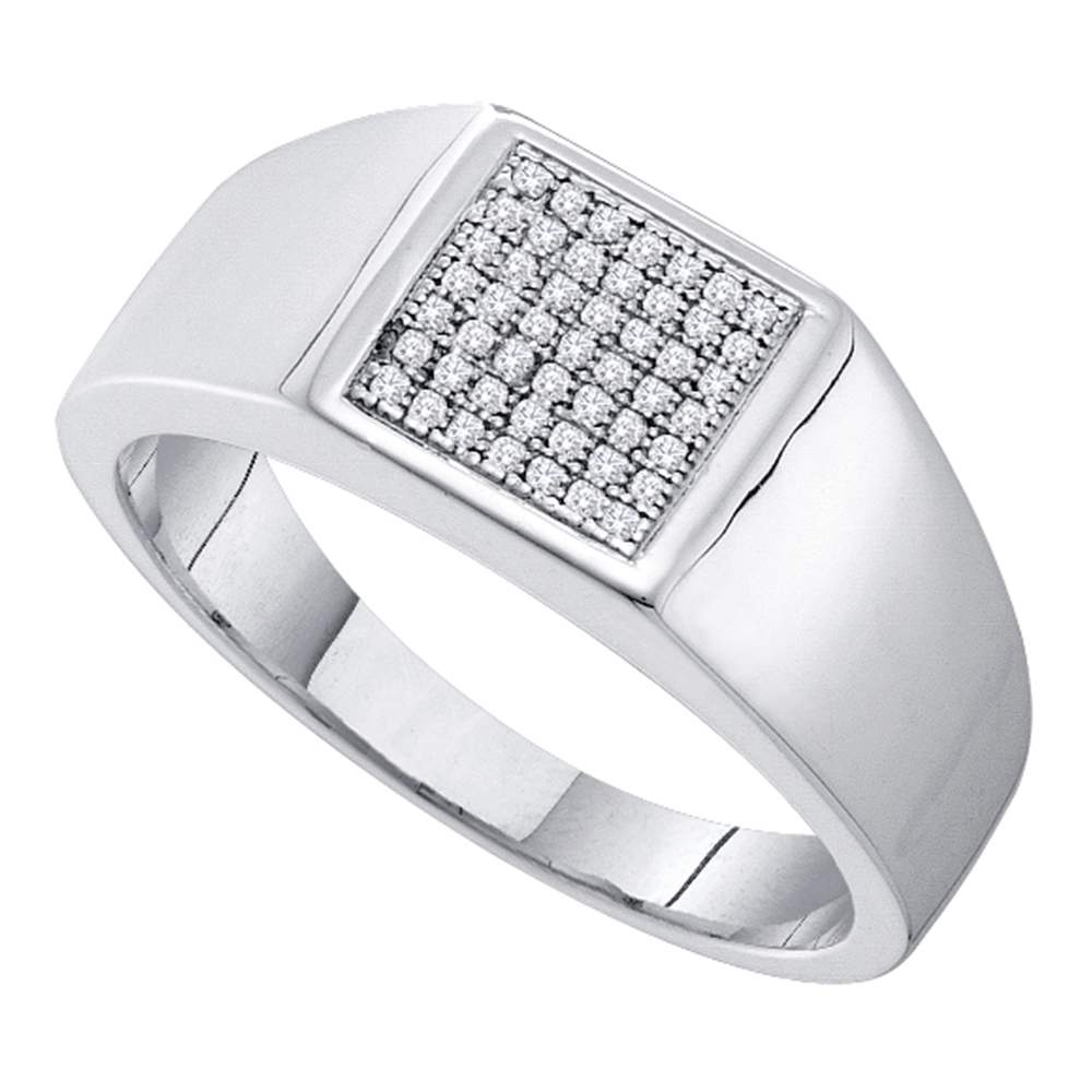 Sterling Silver Mens Round Diamond Cluster Ring 1/6 Cttw