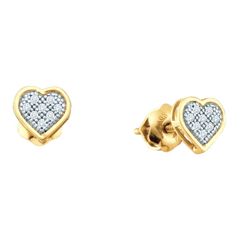 Yellow-tone Sterling Silver Womens Round Diamond Heart Screwback Earrings 1/20 Cttw