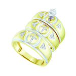 10kt Yellow Gold His & Hers Marquise Diamond Crosses Matching Bridal Wedding Ring Band Set 1/6 Cttw