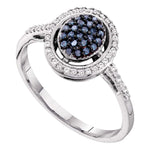10kt White Gold Womens Round Blue Color Enhanced Diamond Oval Frame Cluster Ring 1/4 Cttw