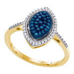 10kt Yellow Gold Womens Round Blue Color Enhanced Diamond Oval Cluster Ring 1/4 Cttw