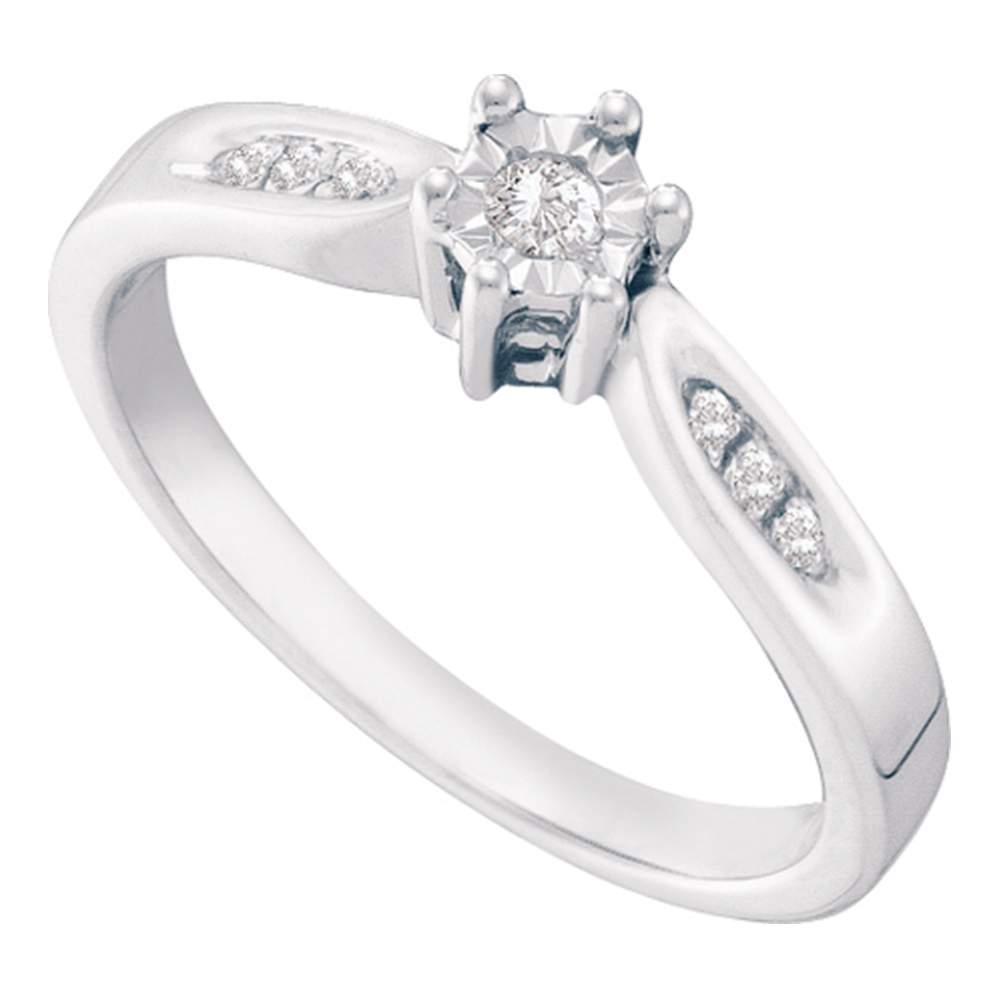 Sterling Silver Womens Round Diamond Solitaire Bridal Wedding Engagement Ring 1/20 Cttw