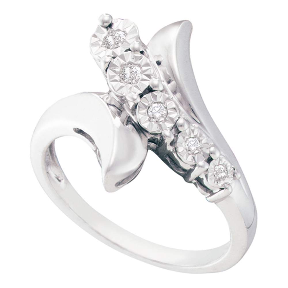 Sterling Silver Womens Round Diamond Band Ring 1/10 Cttw