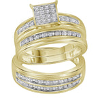 10kt Yellow Gold His & Hers Round Diamond Square Cluster Matching Bridal Wedding Ring Band Set 1/2 Cttw