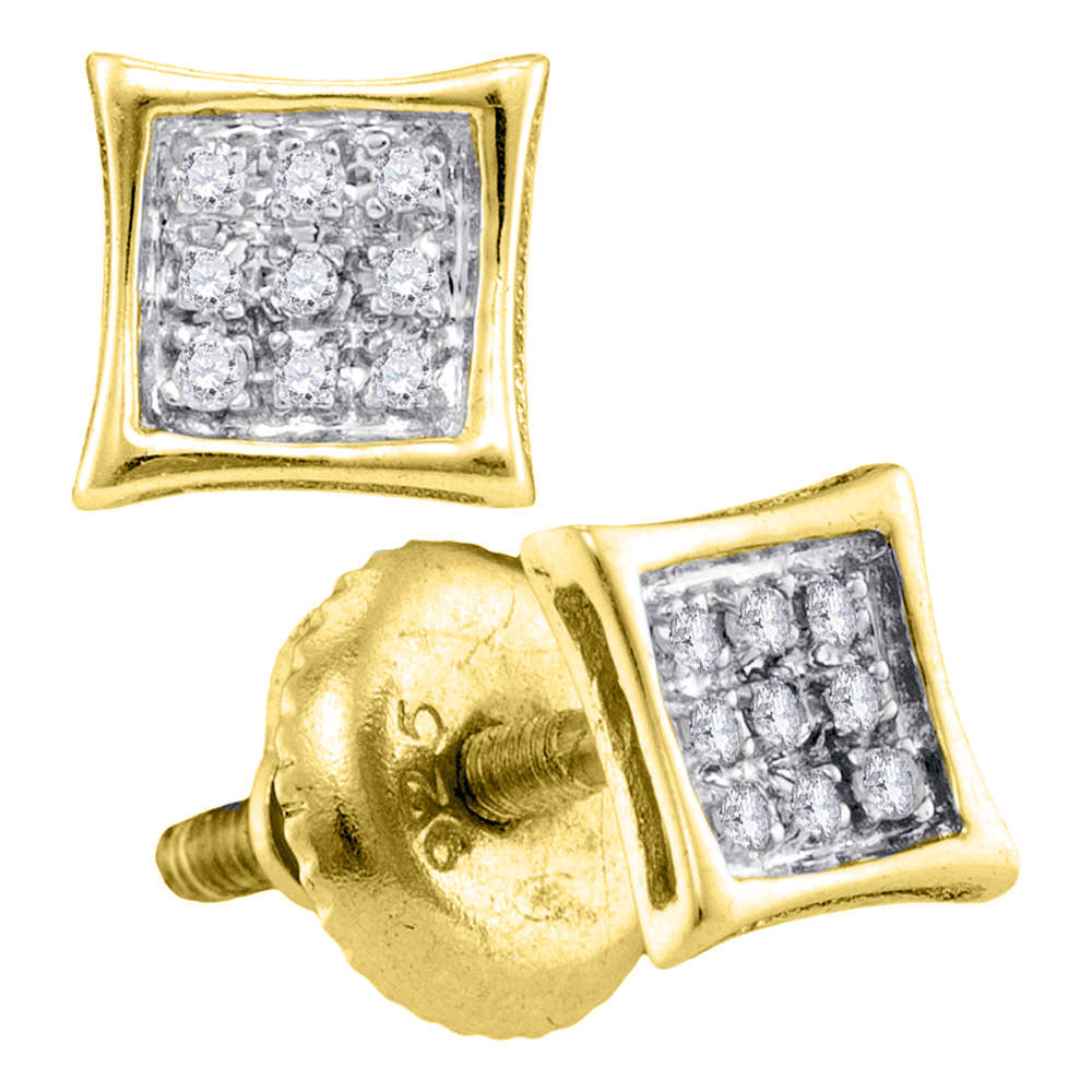 Yellow-tone Sterling Silver Unisex Round Diamond Kite Cluster Stud Earrings 1/20 Cttw