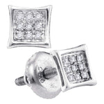 Sterling Silver Unisex Round Diamond Kite Cluster Stud Earrings 1/20 Cttw