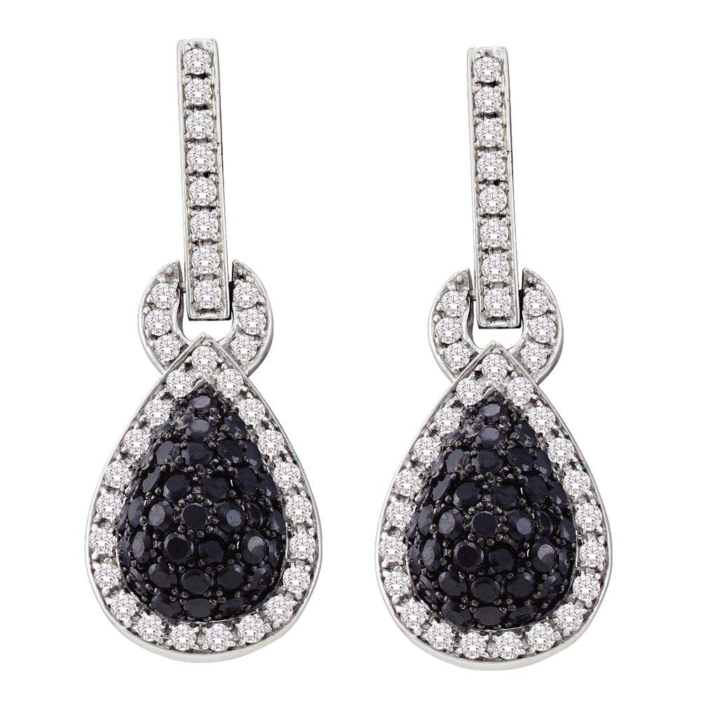 10kt White Gold Womens Round Black Color Enhanced Diamond Teardrop Dangle Earrings 1-3/4 Cttw