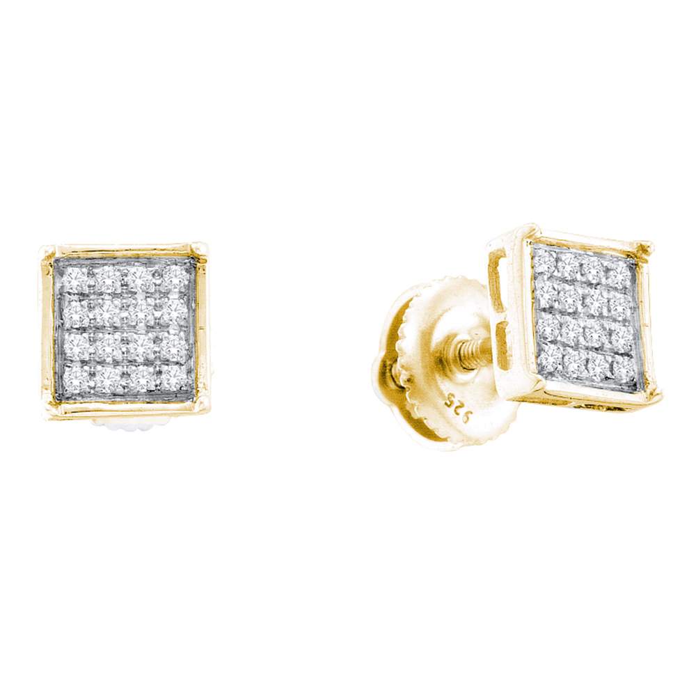 Yellow-tone Sterling Silver Womens Round Diamond Square Earrings 1/4 Cttw