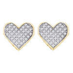 Yellow-tone Sterling Silver Womens Round Diamond Heart Cluster Earrings 1/4 Cttw
