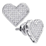 Sterling Silver Womens Round Diamond Heart Love Cluster Earrings 1/4 Cttw